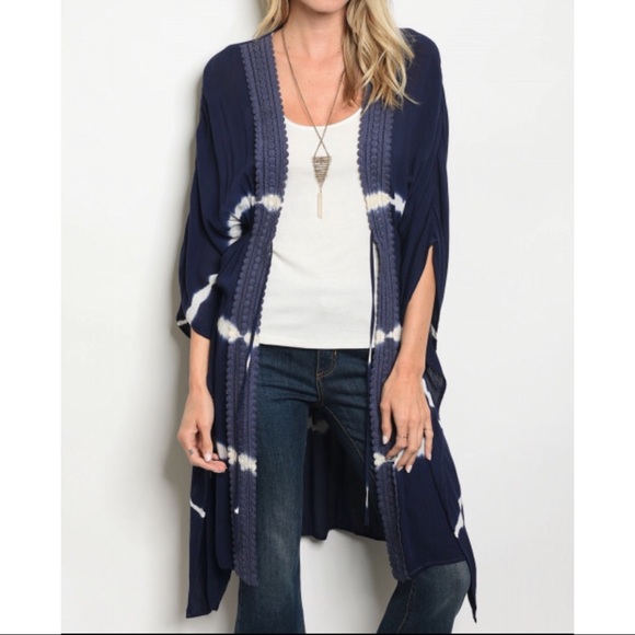 SALES ❗️Navy White Stripe Kimono - Picture 2 of 6